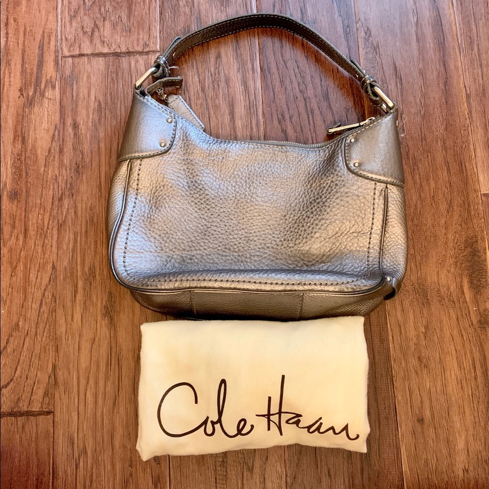 Cole Haan silver metallic hobo bag